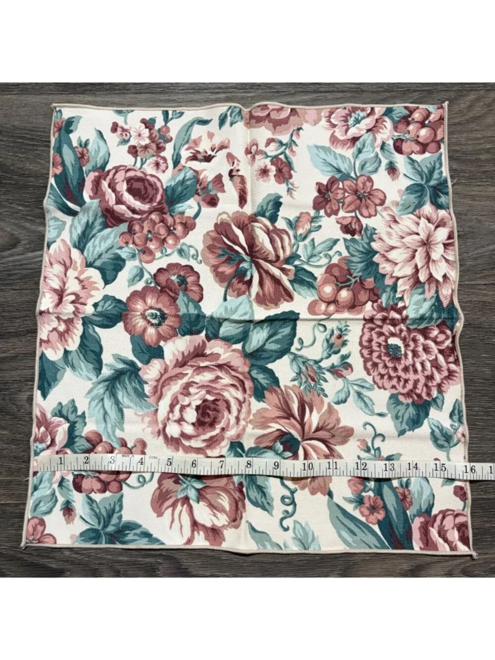 Set 4 Floral Rose Print Cloth Napkins Pink Green Vintage 90s Pastel Cottagecore